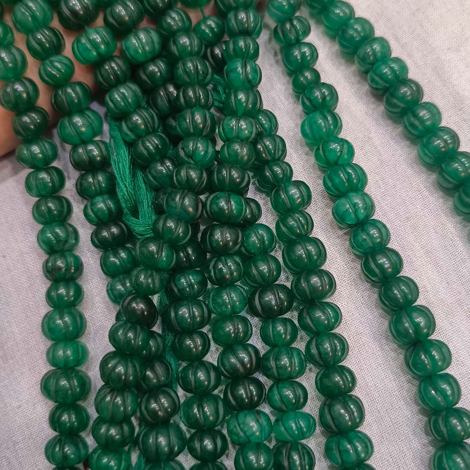 Dyed Dark Emerald Pumpkin Beads, Melon Shape Gemstone Strand (7-8mm) 8Inch