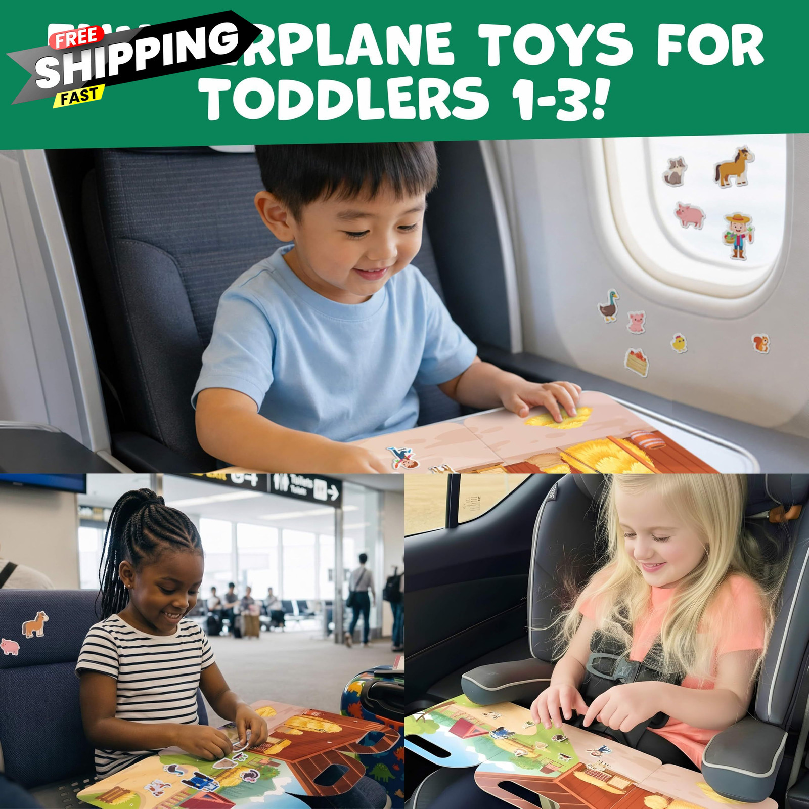 Reusable Sticker Books for Toddlers 1-3, Stickers 22.8″ x 10″, Multicolor