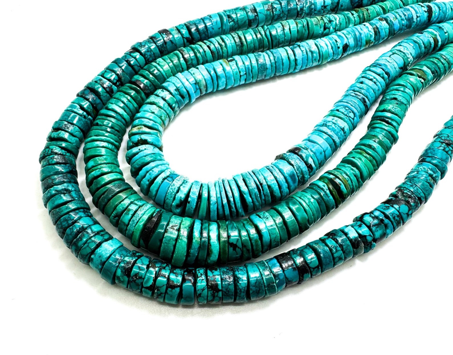 Genuine Blue Turquoise Smooth Flat Disc Hishi Graduated Gemstone Beads PGS280