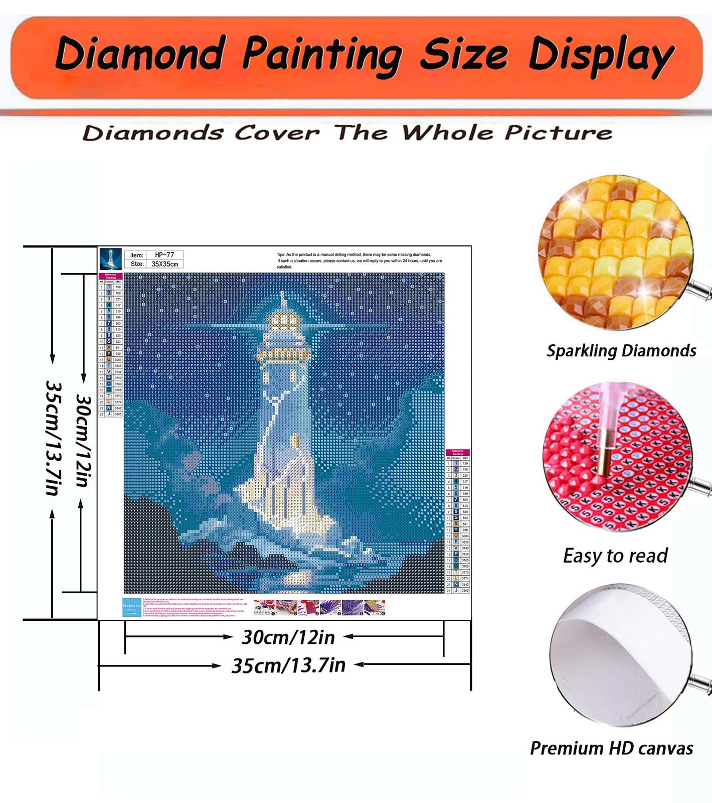 5D Lighthouse Sea Diamond Painting Kits for Adults Beginner,DIY Diamond Art Kits