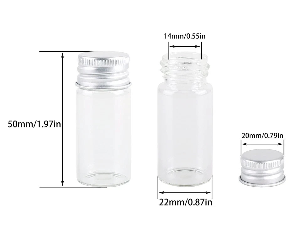 100 10Ml Vials Small Mini Tiny Glass Bottles Clear Empty Jars with Aluminum Top