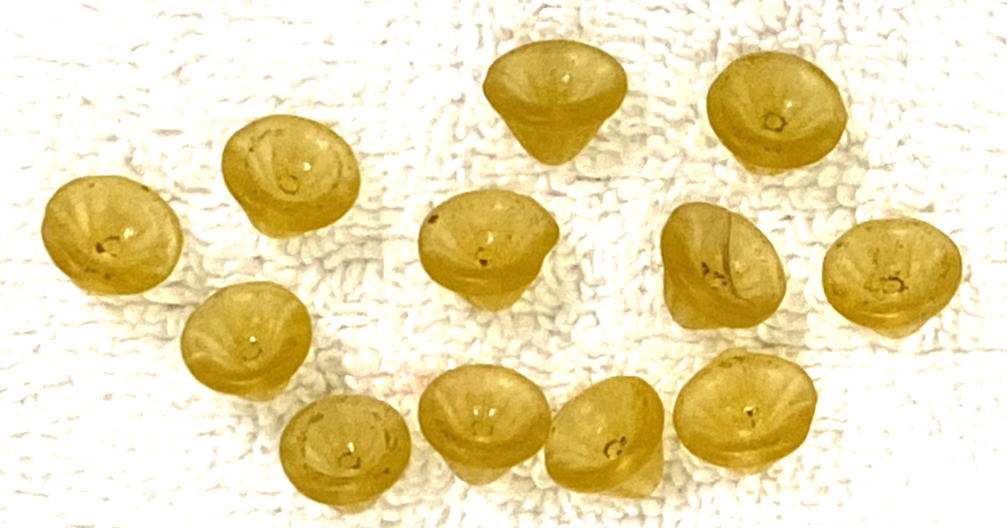 12 Vintage Textured Amber Yellow Glass Bell Cap Beads 3/8″ W x 3/8″ L