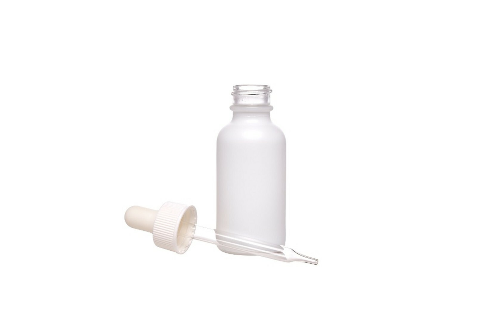 White Coated Boston Round Glass bottles White Dropper Cap 1 oz / 30 ml 12 Pack