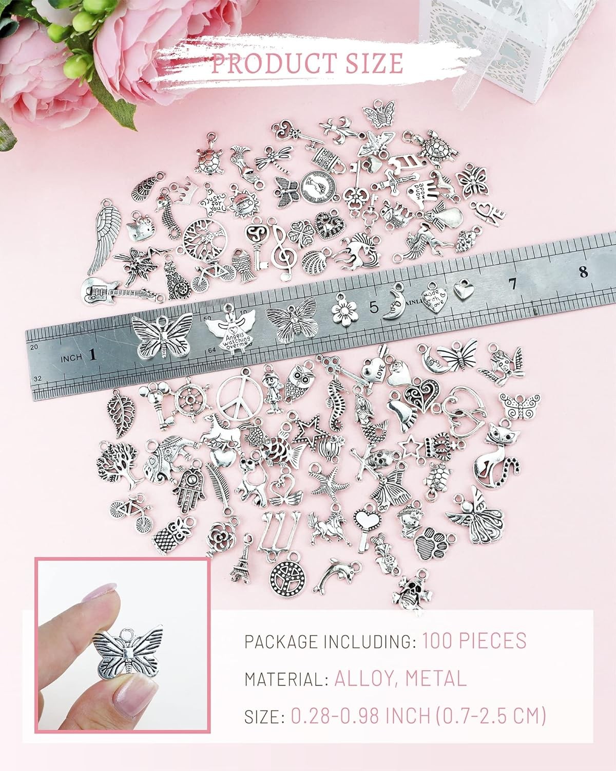 100pcs Tibetan Silver Charms Bulk Assorted Jewelry Making DIY Bracelet Pendant