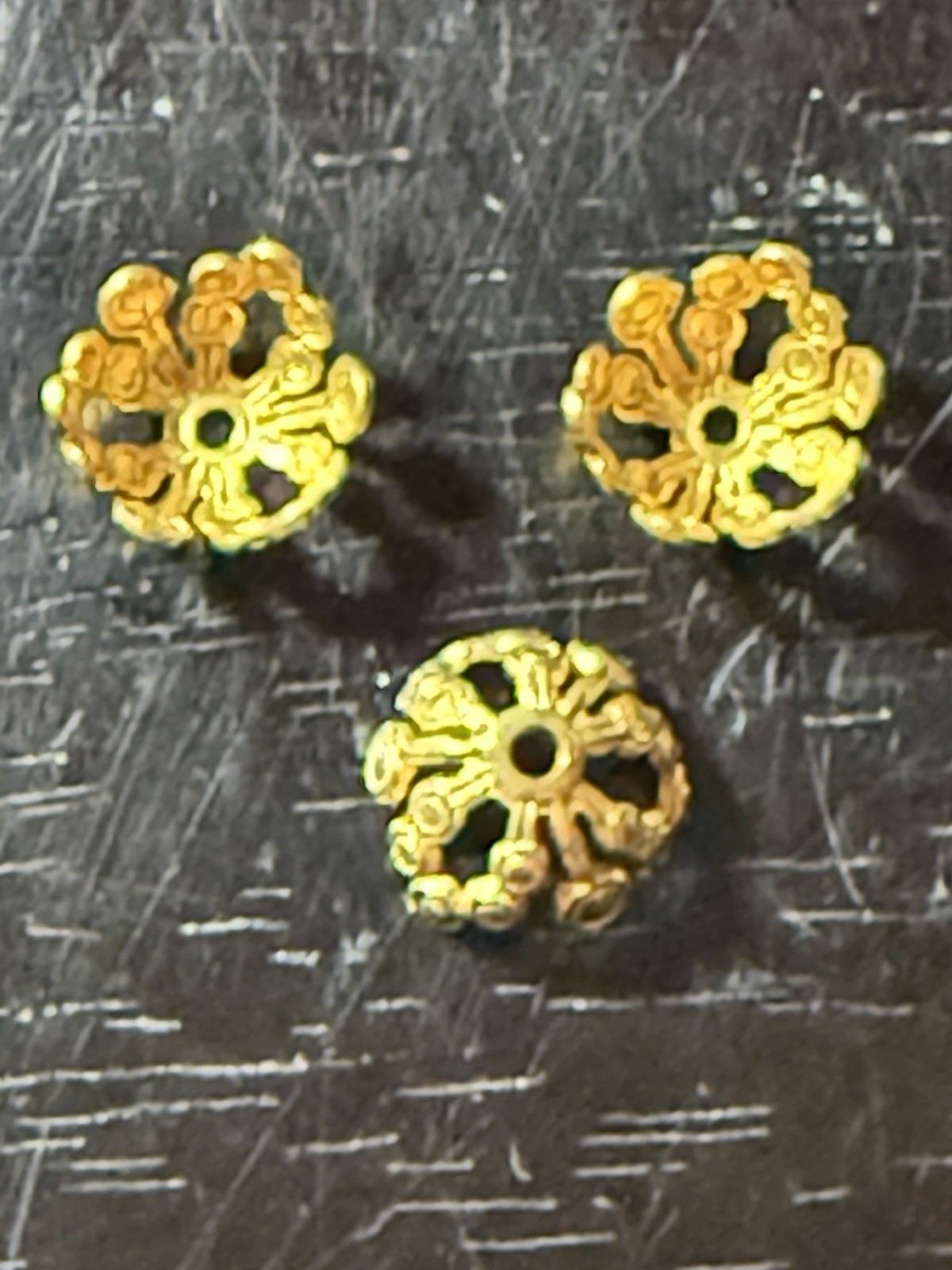 50 Vintage New England filigree brass beadcaps antique gold finish 10mm