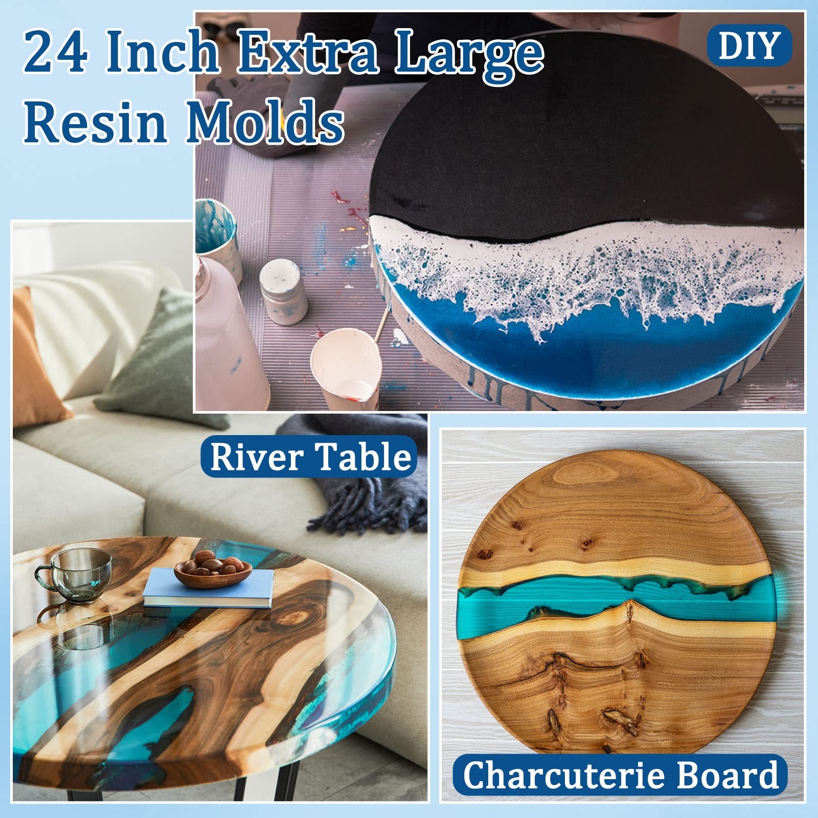 Lallisa 24 Inch Extra Large Resin Table Molds Round Epoxy Black