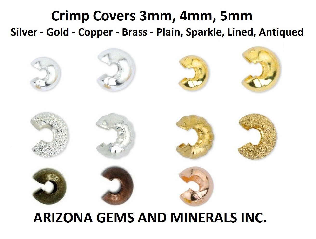 Crimp Covers Beadalon 3, 4, and 5mm. Silver, Gold,Brass,Copper Color 48/100 PCS.