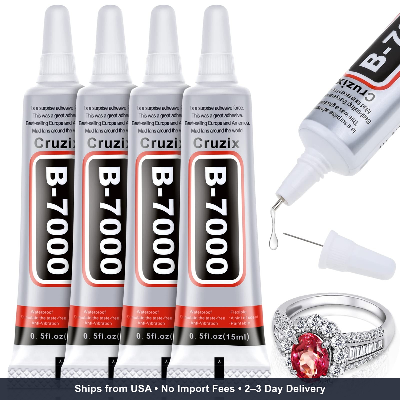 B-7000 Glue Clear for Rhinestone Crafts, Jewelry and Bead Adhesive B7000 Semi Fl