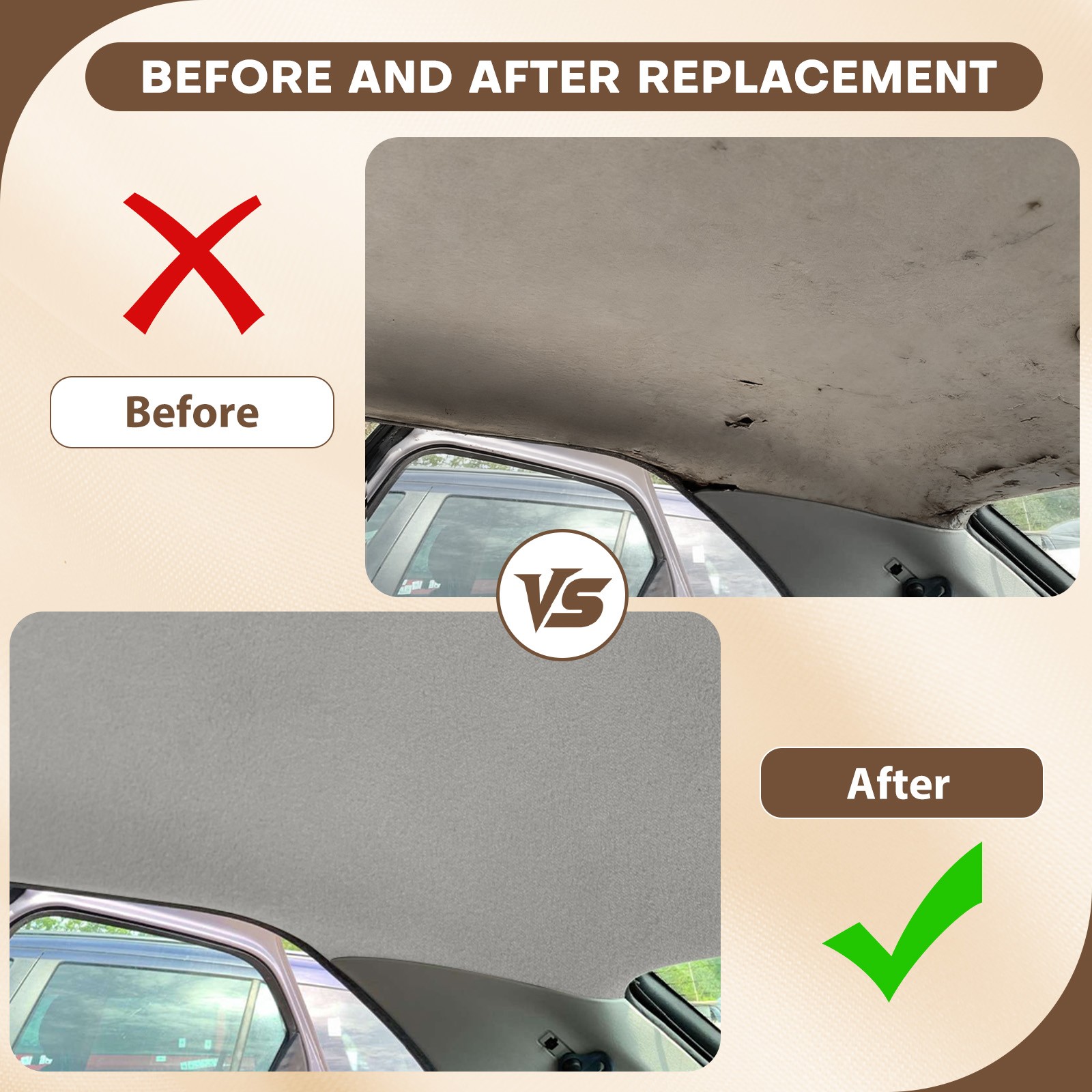 Suede Headliner Fabric 1/8″ Thick Foam Upholstery Roof Liner Replacement 60″ (W)