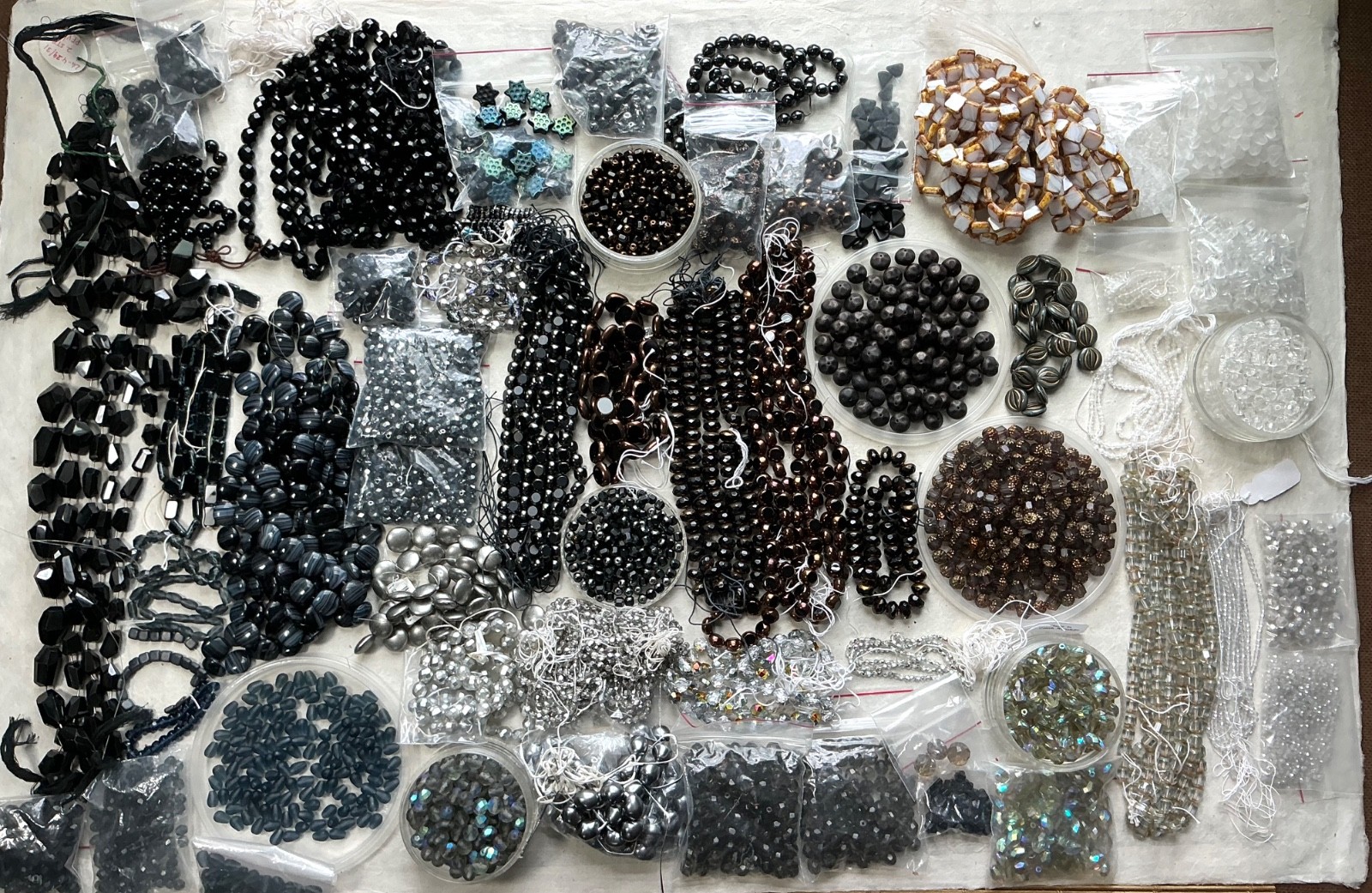 Czech Glass Bead Lot Black Silver Crystal Neutral Faceted Designer Strand Mix