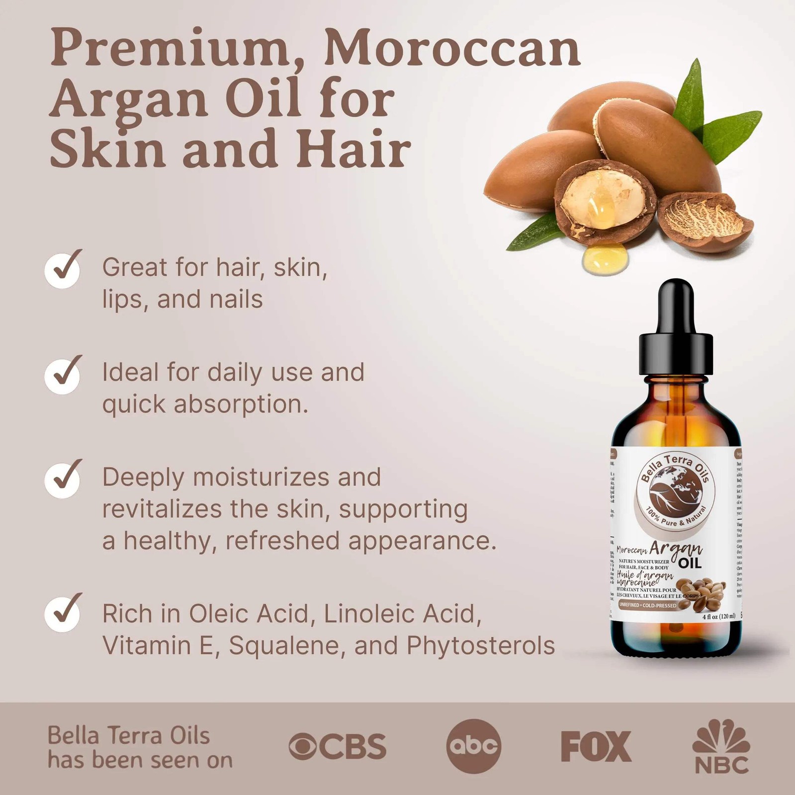 Moroccan Argan Oil – 16oz | Premium Cold-Pressed Oil for Skin, Hair, & DIY Proje