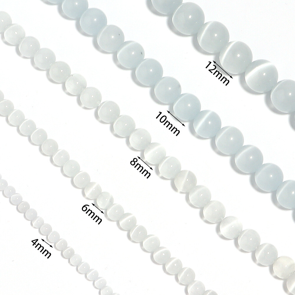 4-12mm Natural White Cat Eye Opal Stone Round Spacer Beads for Jewelry Making