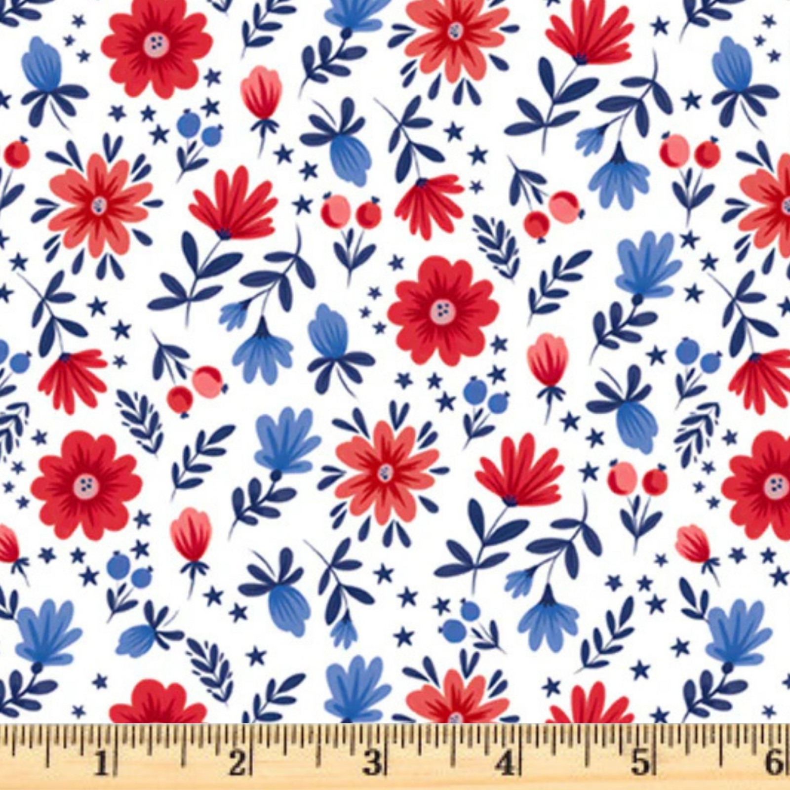 Patriotic Minis Modern Floral White 6053 W 4th Fabric Half yd cont cuts