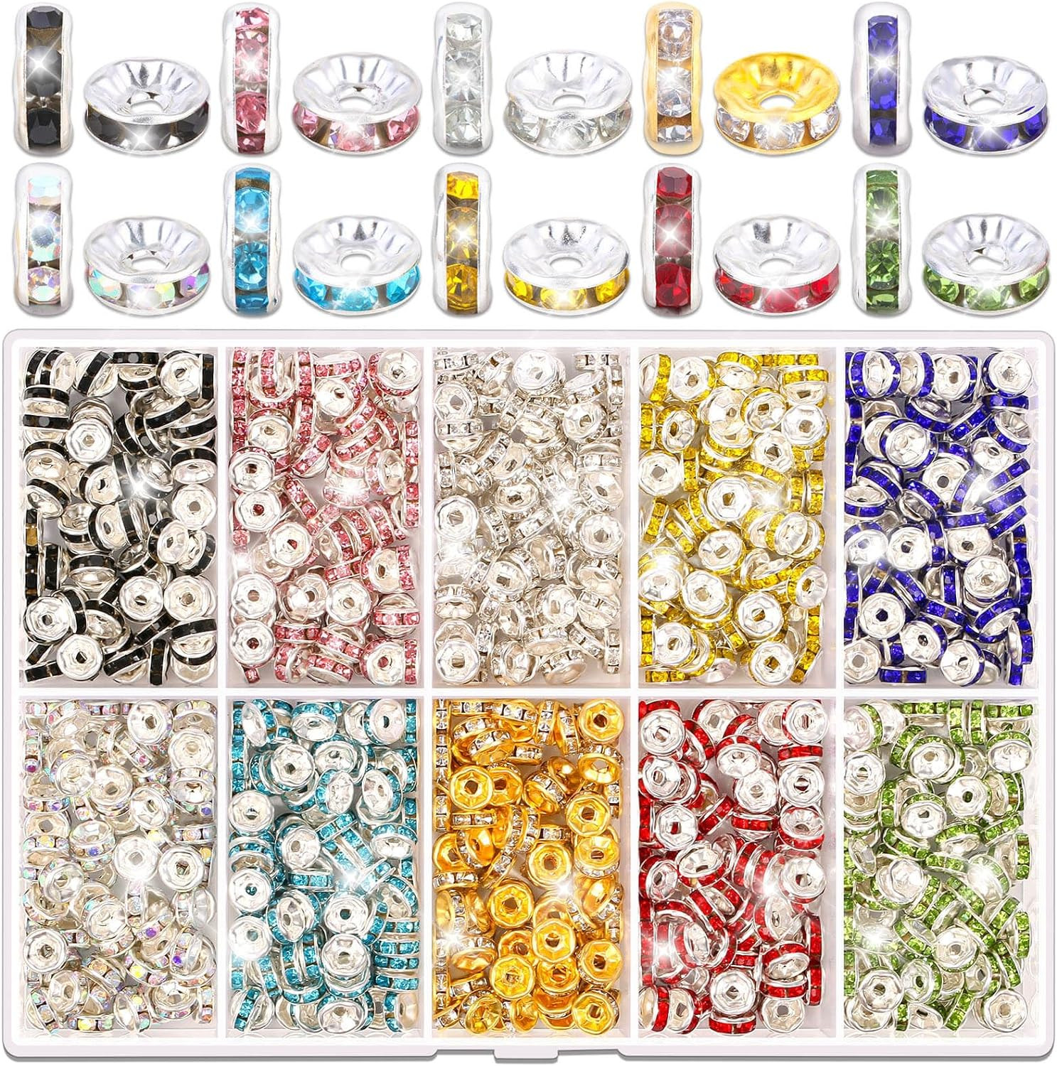 800 Pieces Rondelle Spacer Beads for Jewelry Making, 6Mm Rhinestone Spacer Beads