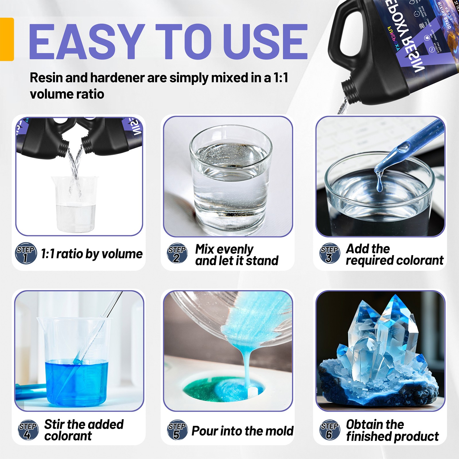 1:1 mixing ratio – Clear Epoxy Resin – 16oz/32oz/64oz/1 Gallon/2 Gallons Kit