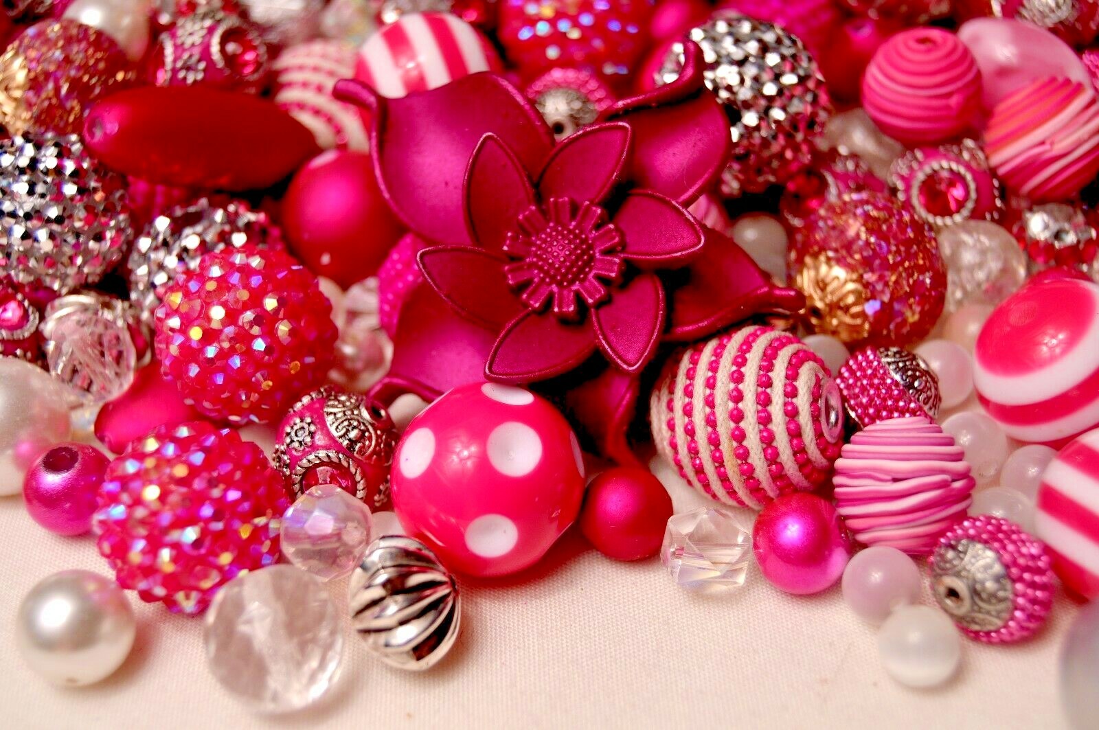 “Magenta” Bead Mix, Large Boho, Resin, Glass Beads 8mm to 28mm BM312