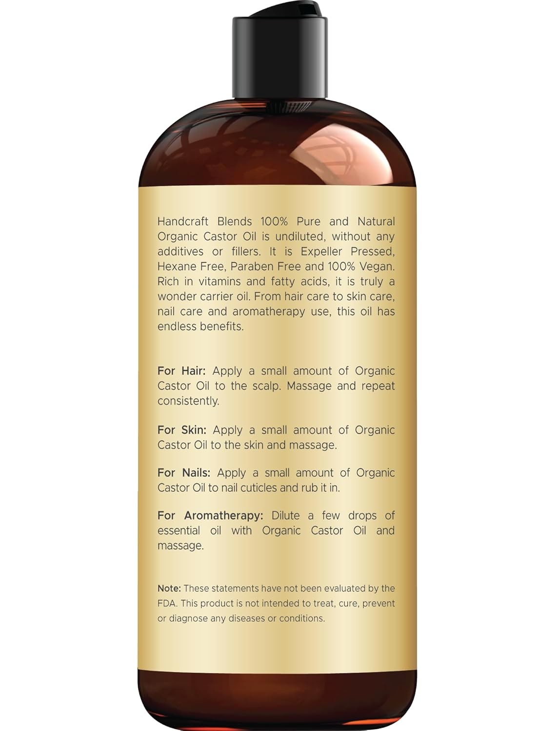 Handcraft Blends Organic Castor Oil 16 Fl Oz | 100% Pure and Natural | Premium G