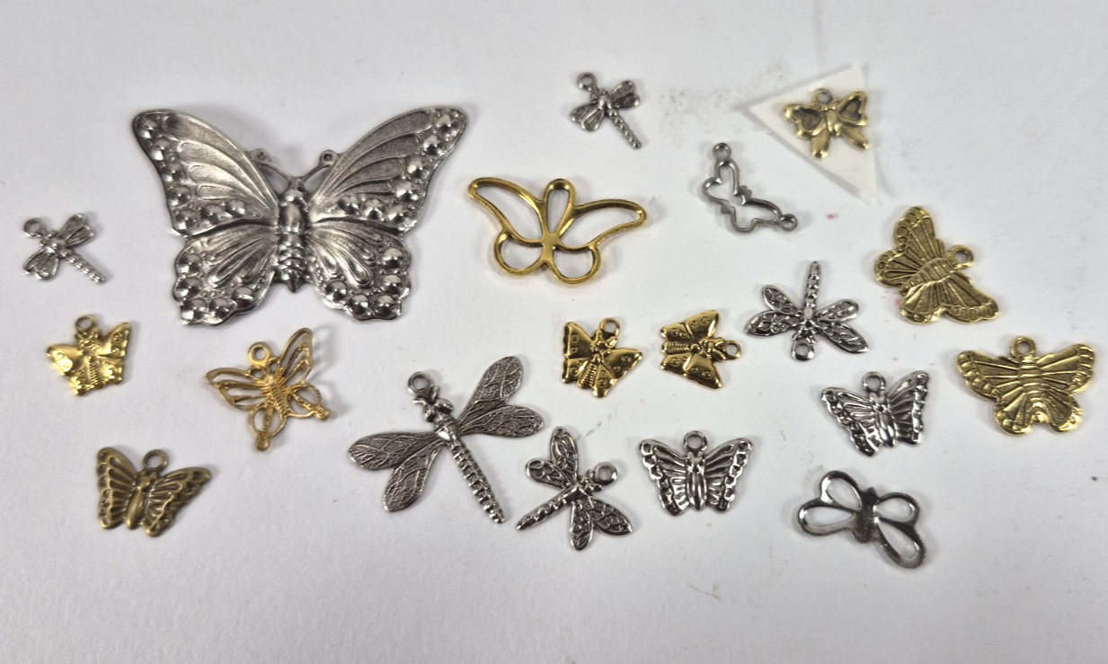 Lot of 100+ Pcs of Brass & Metal Cross Stitch & Jewelry Charms Filagree Findings