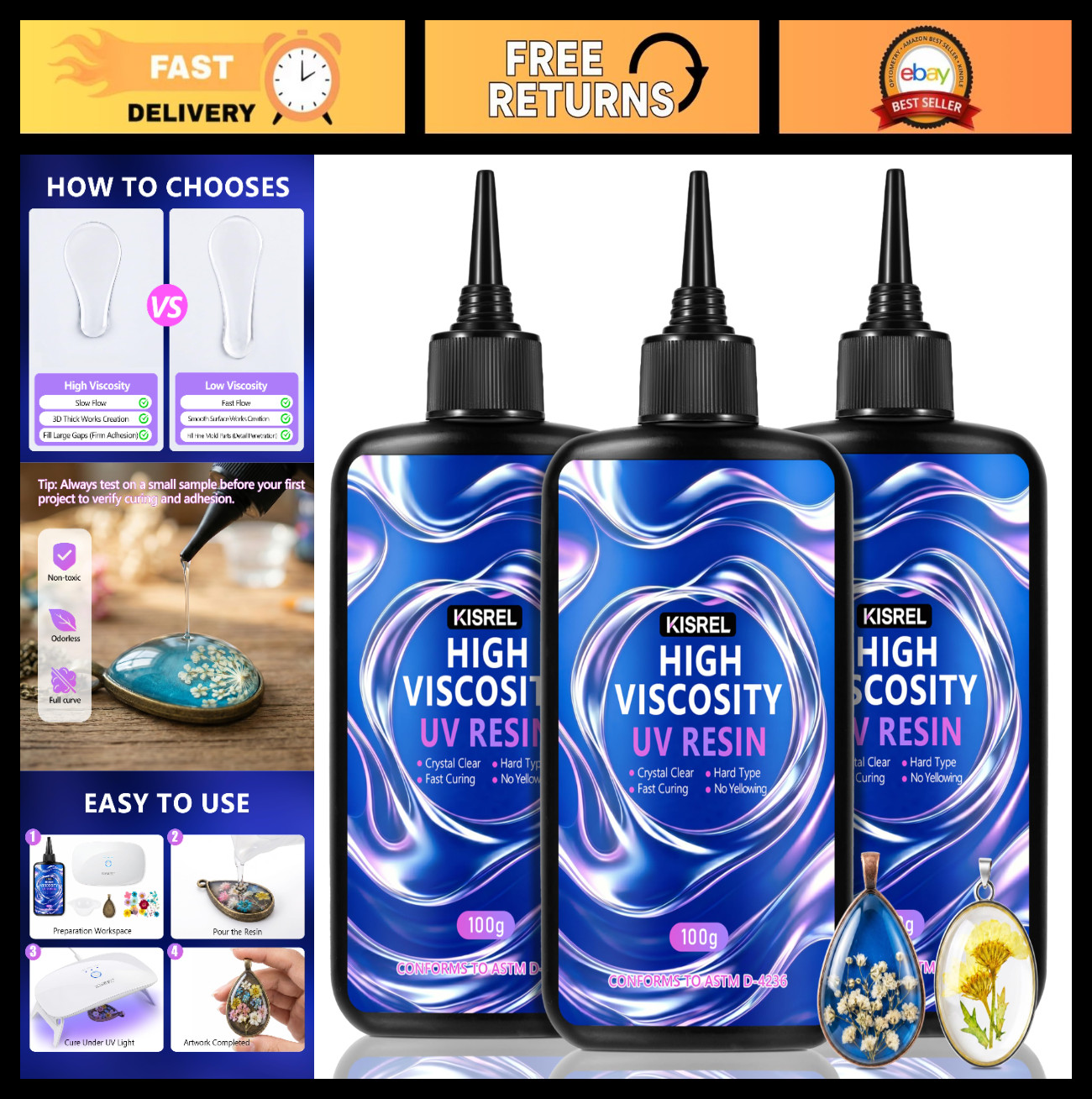 High Viscosity UV Resin 300g Kit – Fast Curing, Crystal Clear for Doming, Castin