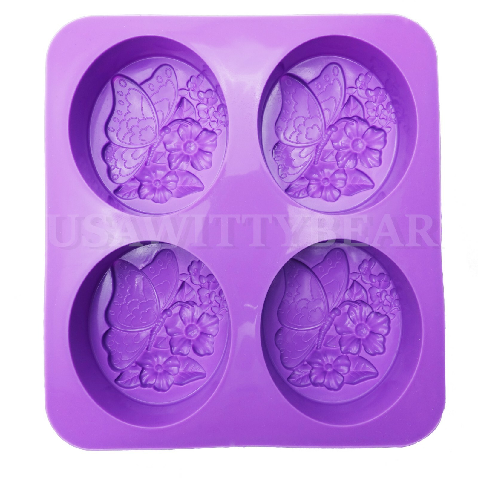 DIY 4-Cavity Butterfly Flower Oval Silicone Handmade Soap Candle Mold US Seller