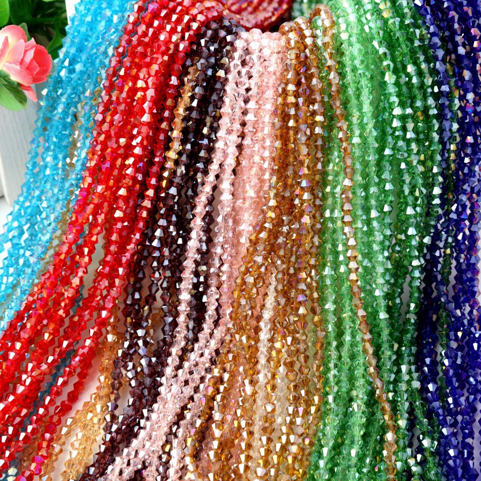 500pcs 4mm AB Coated Bicone Crystal Beads – Sparkling Luster Faceted Glass Beads