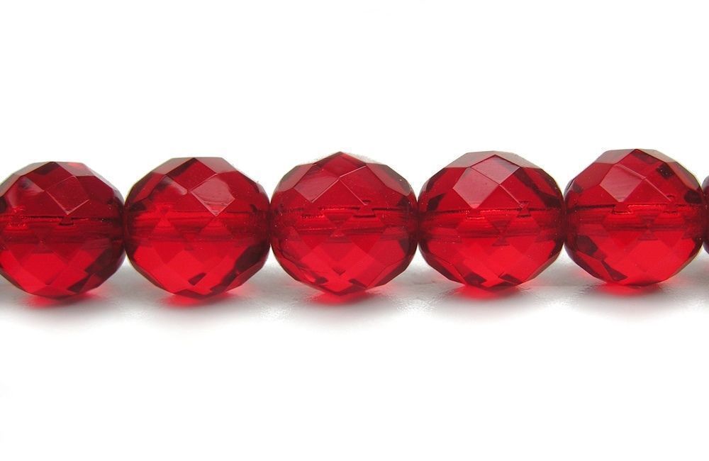 Czech Fire Polished Round Faceted Glass Beads in Light Siam color red