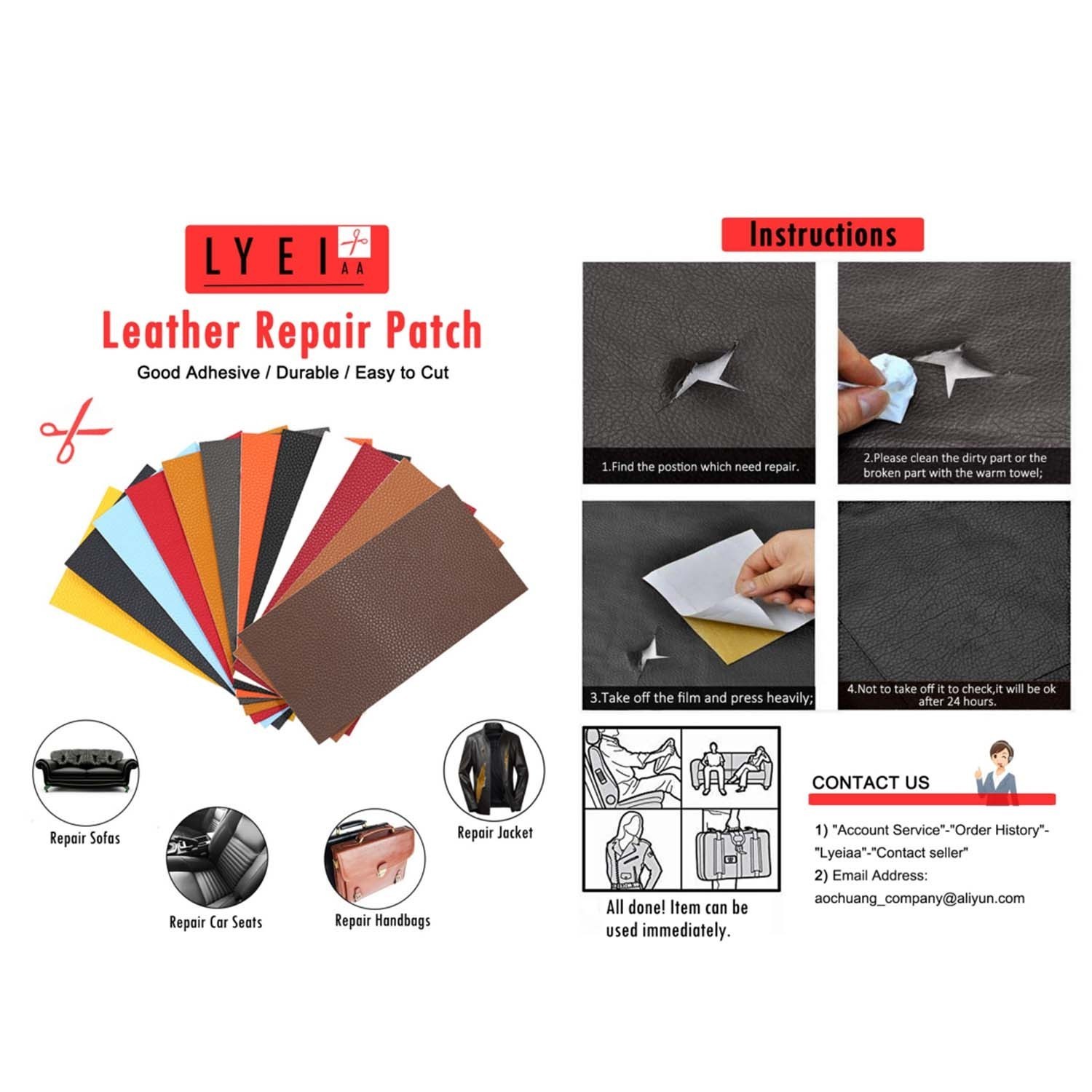Leather Repair Kit Self-Adhesive Patch Stick ON Sofa Clothing Car Seat Couch& US