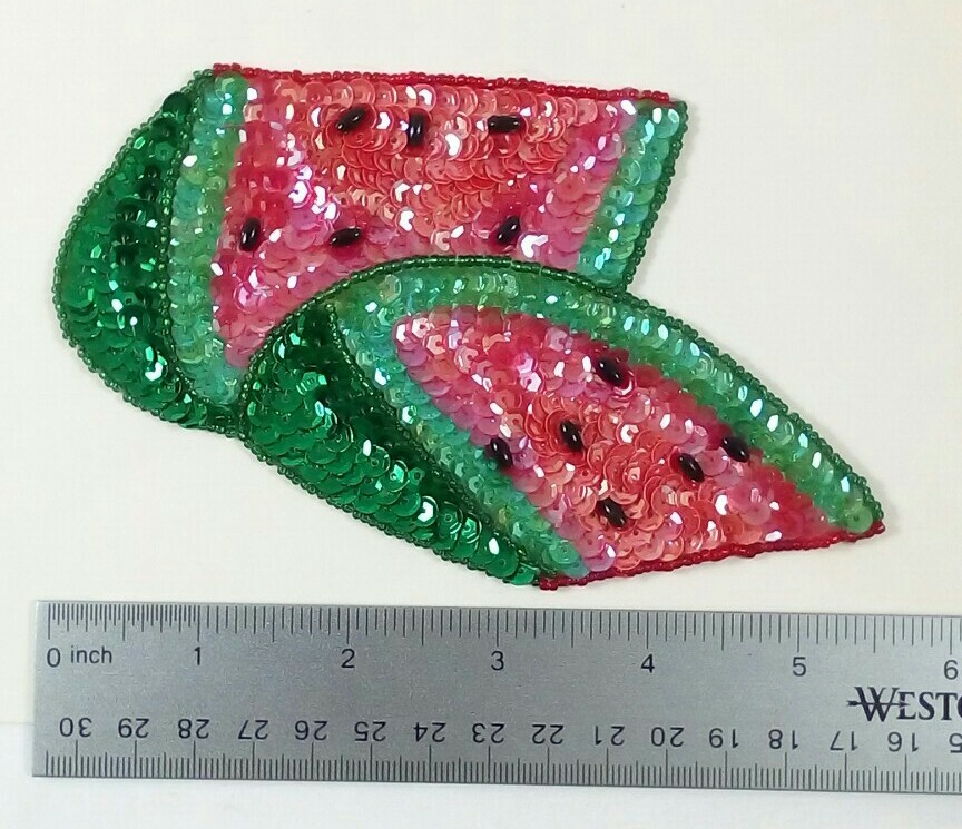 Karla Jordan Kollection WATERMELON slice Sequin Applique reusable adhesive VTG