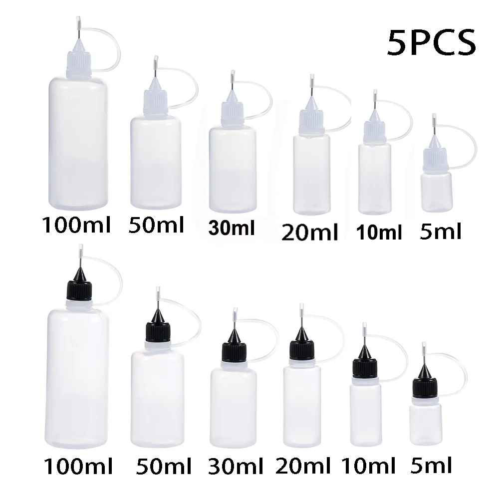 5PCS Needle Tip Glue Applicator Bottles 5-100ML DIY Craft Quilling Tool