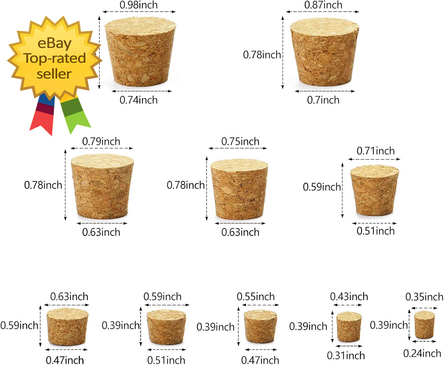 100 Pack Assorted Cork Stoppers Wine Bottle Corks Plugs 10 Sizes Replacement
