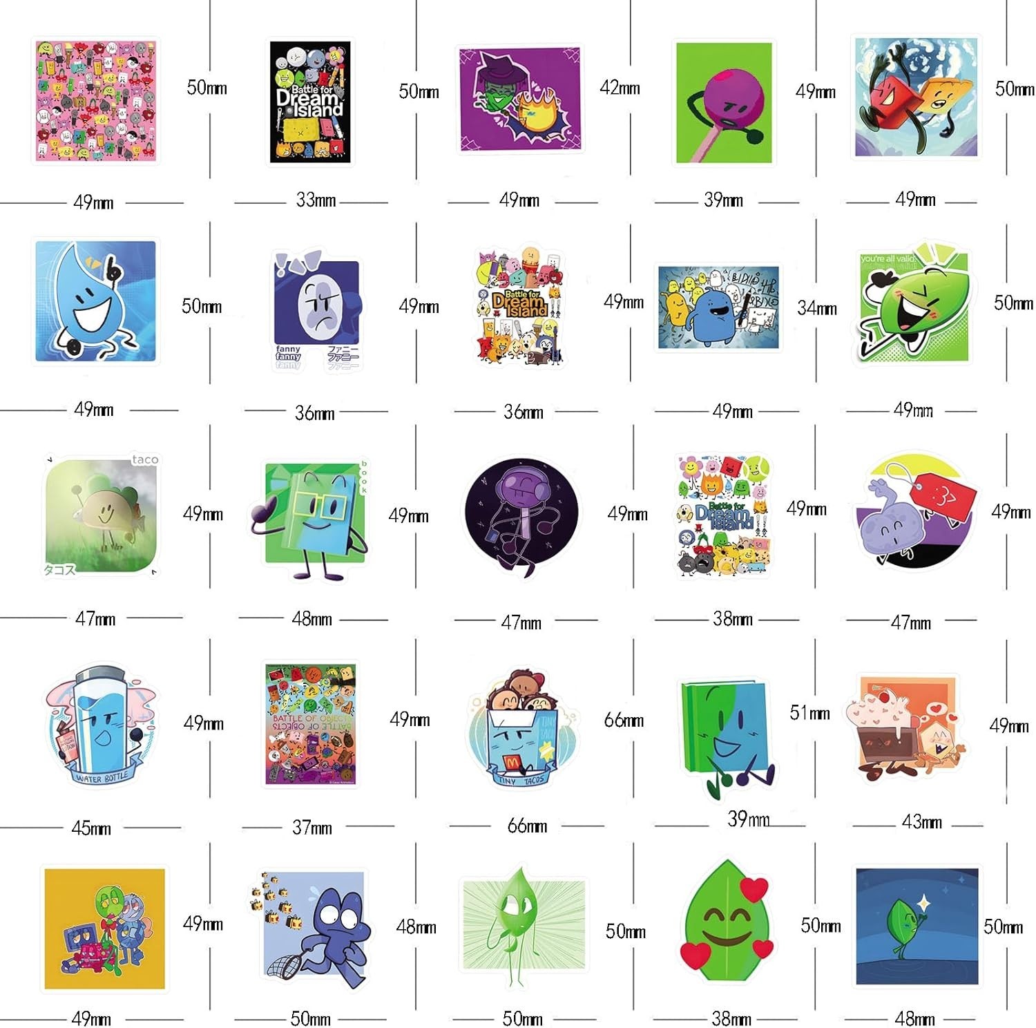 125Pcs Bfdi Stickers Pack, Aesthetic Vinyl Waterproof Sticker Decals Colorful