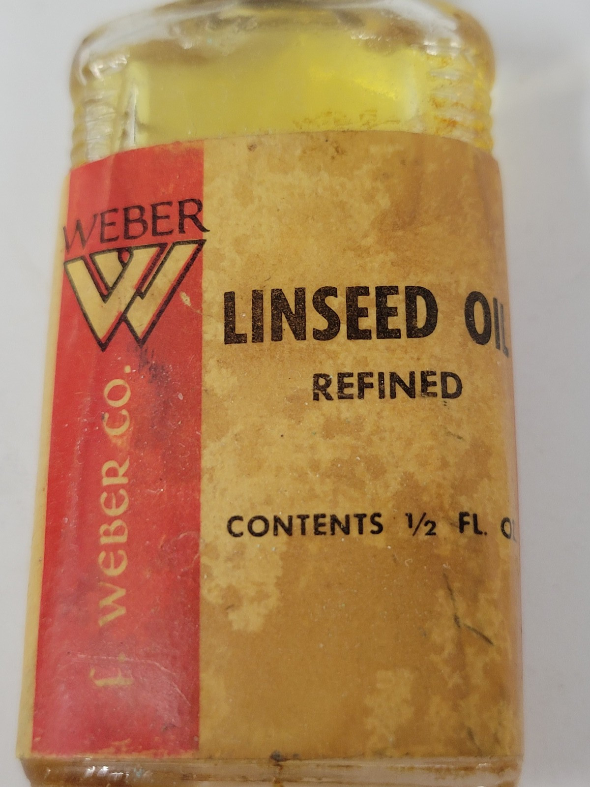 Partial 1/2 fl oz Bottle Artist’s Linseed Oil Vintage F Weber Co