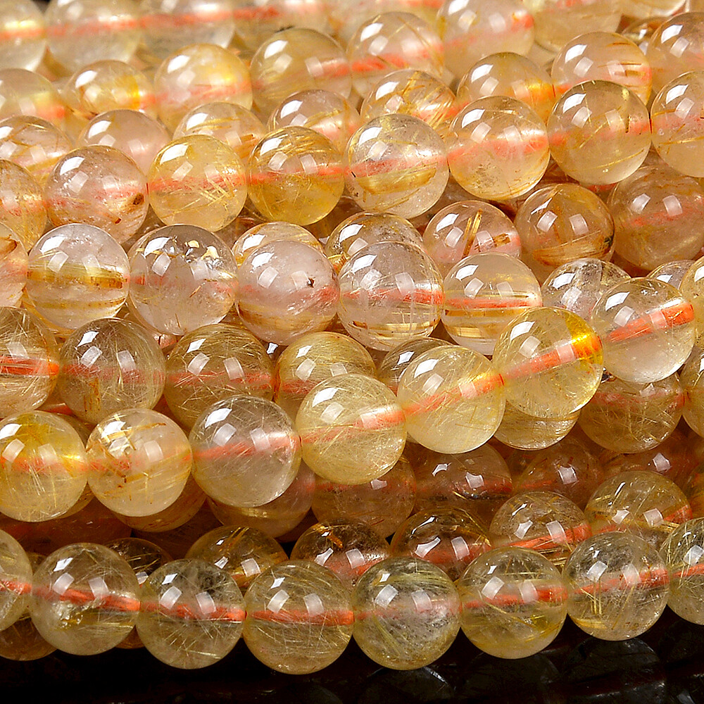 Natural Golden Rutilated Quartz Grade AAA Round4MM 5MM 6MM 7MM 8MM Beads (D249)