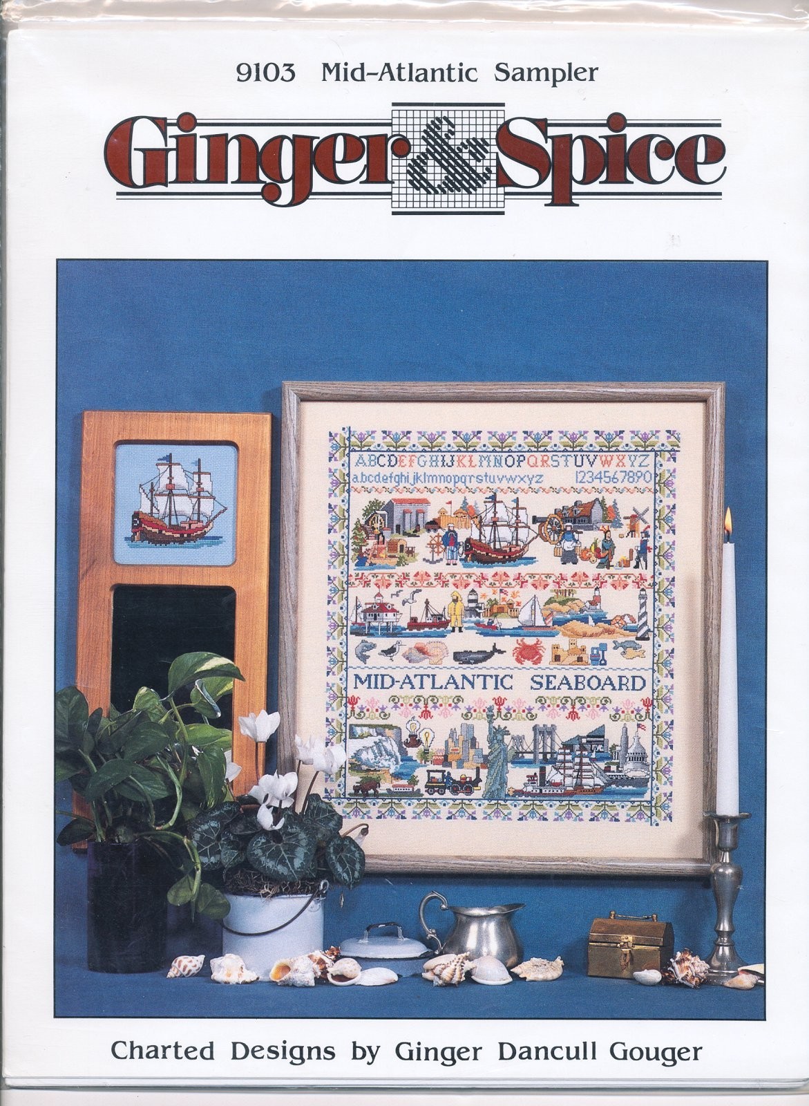 Ginger & Spice MID-ATLANTIC SAMPLER Cross Stitch Chart Only OOP RARE – landmarks