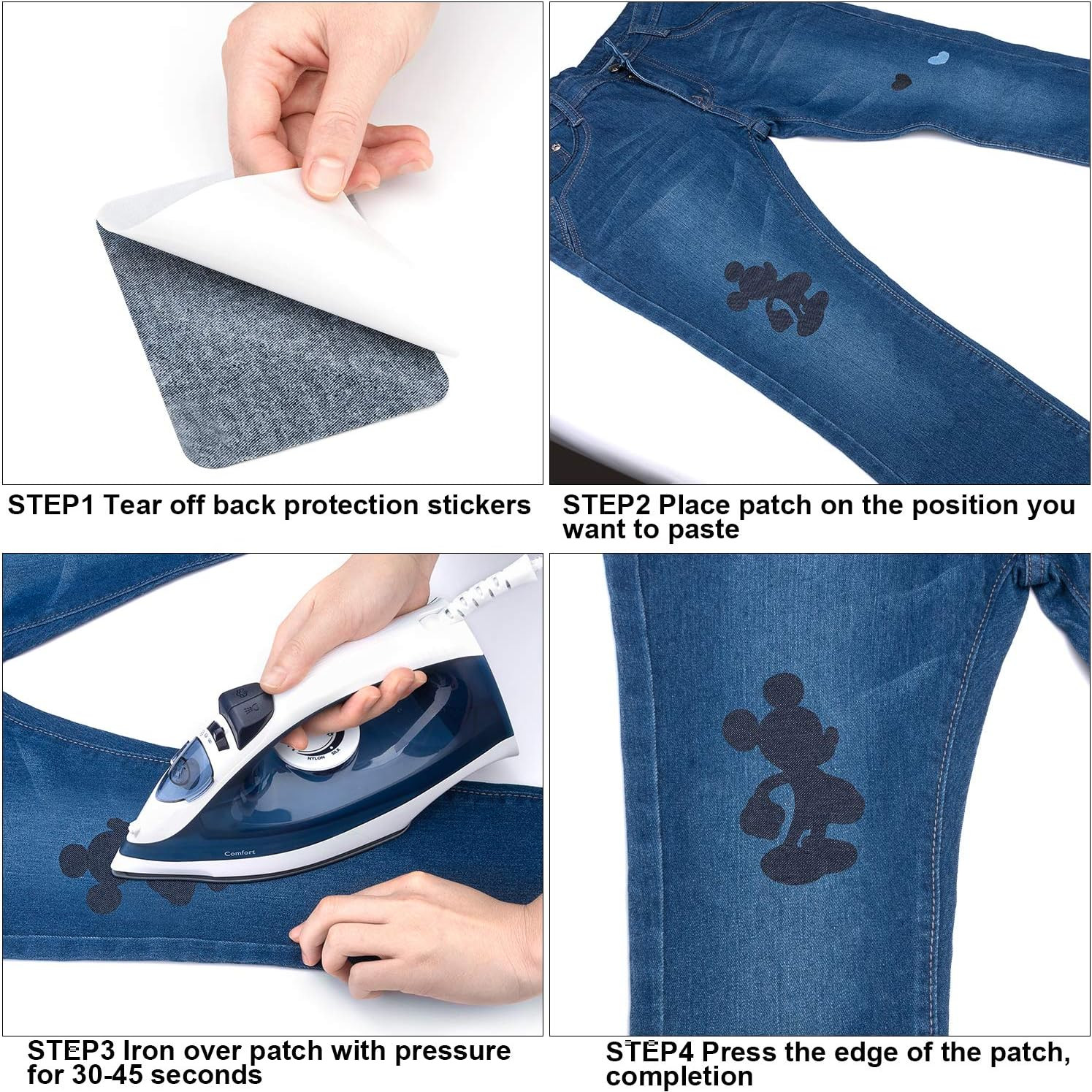 Iron on Patches for Clothing Jeans 30 PCS, Denim Repair Patches Kit 4.9 X 3.7 In