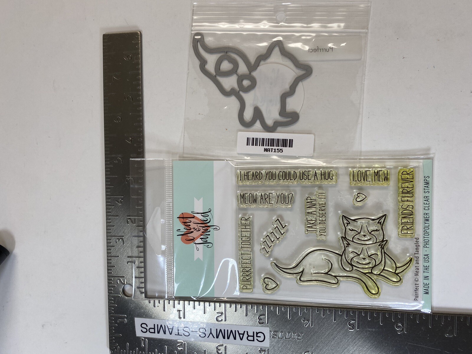 Neat & Tangled Purrfect Cat Stamps & Metal Cutting Die Set UM Clear Stamps