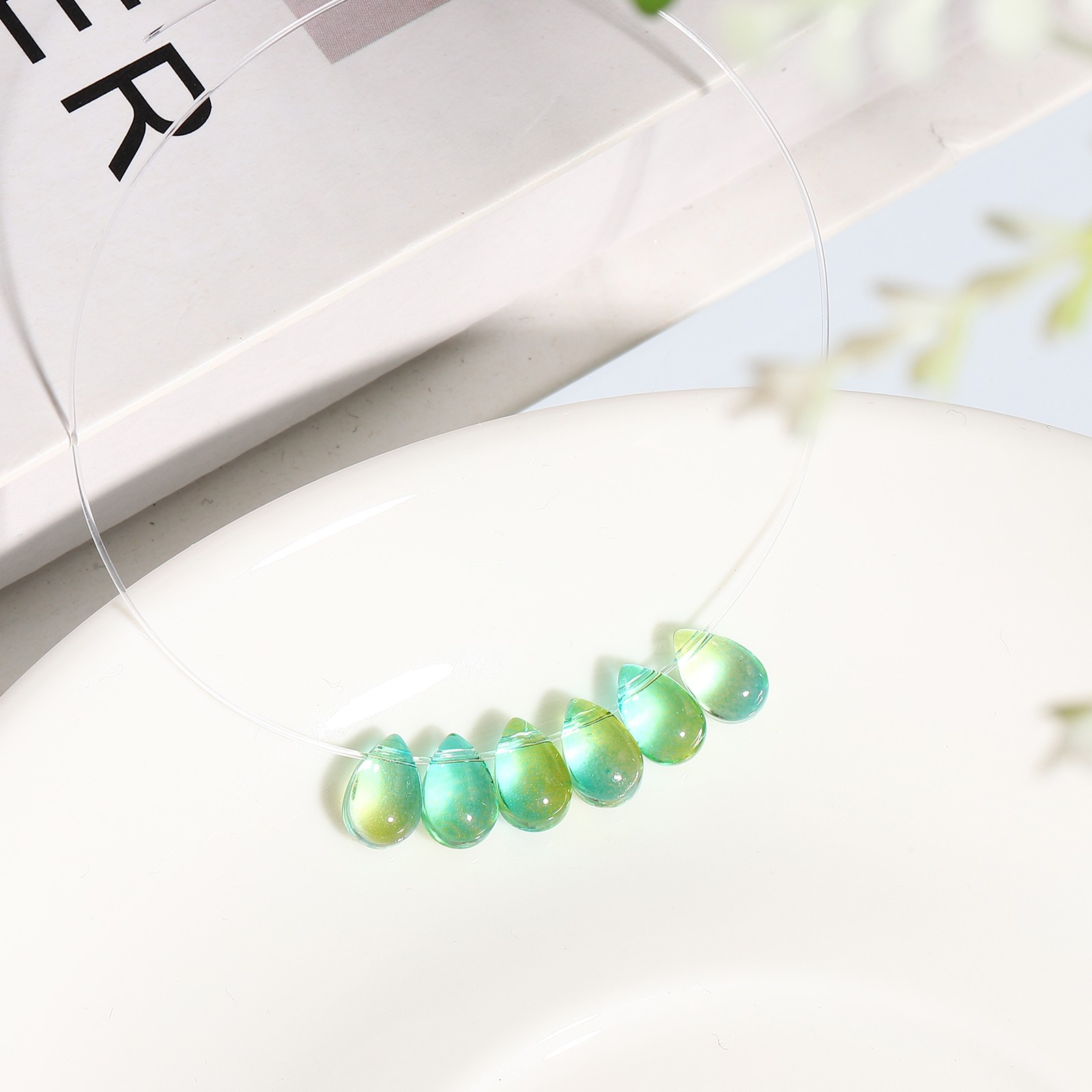 Teardrop Czech Glass Beads, 50 Pcs Bohemia Beads, Clear Green, 6x9mm