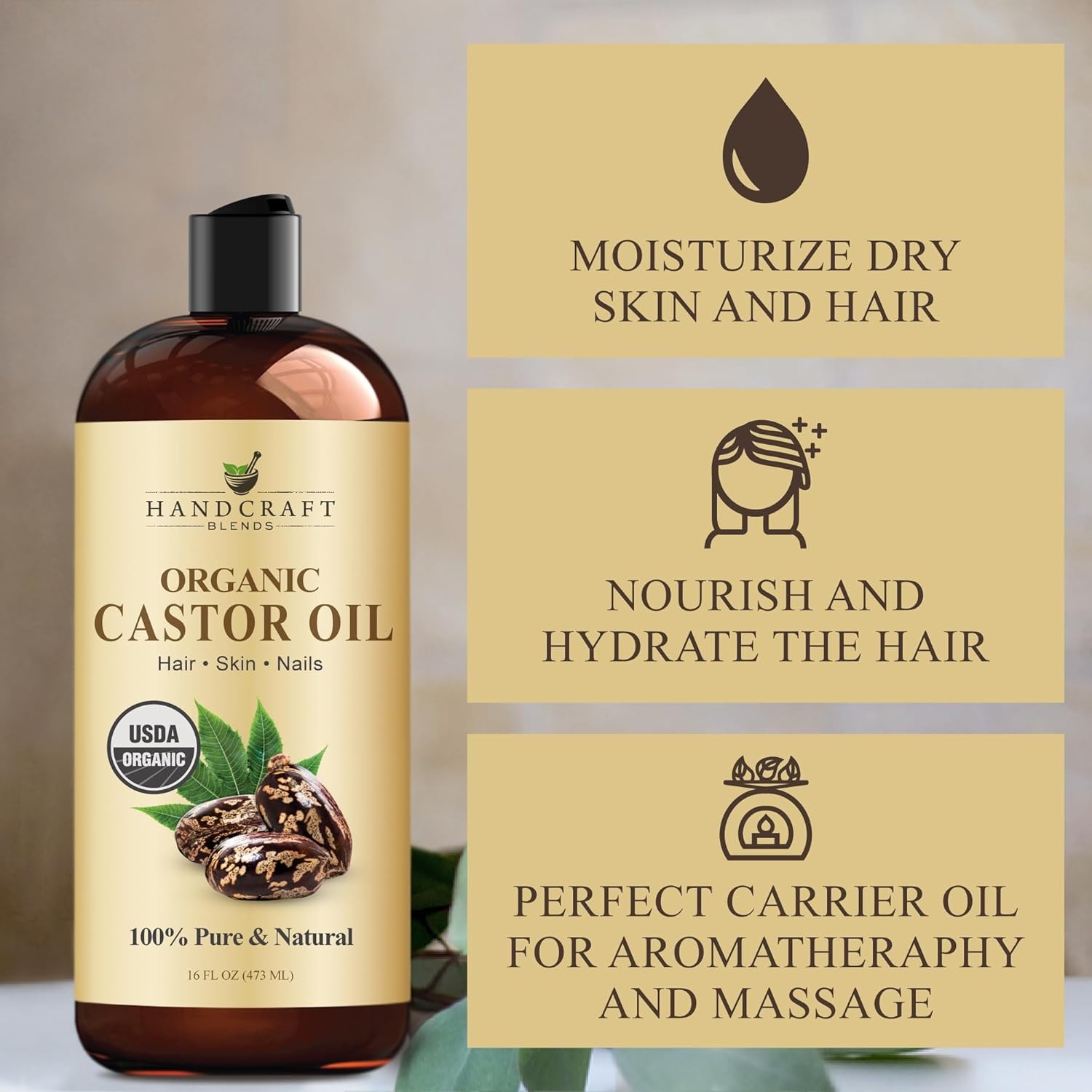 Handcraft Blends Organic Castor Oil 16 Fl Oz | 100% Pure and Natural | Premium G