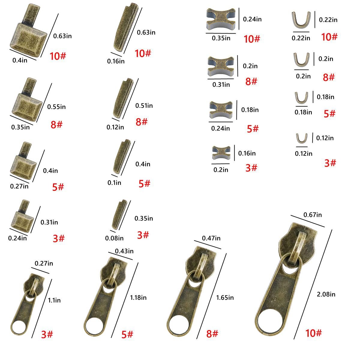 48-Piece Metal Zipper Repair Accessories Set – DIY Sewing Kit with bronze