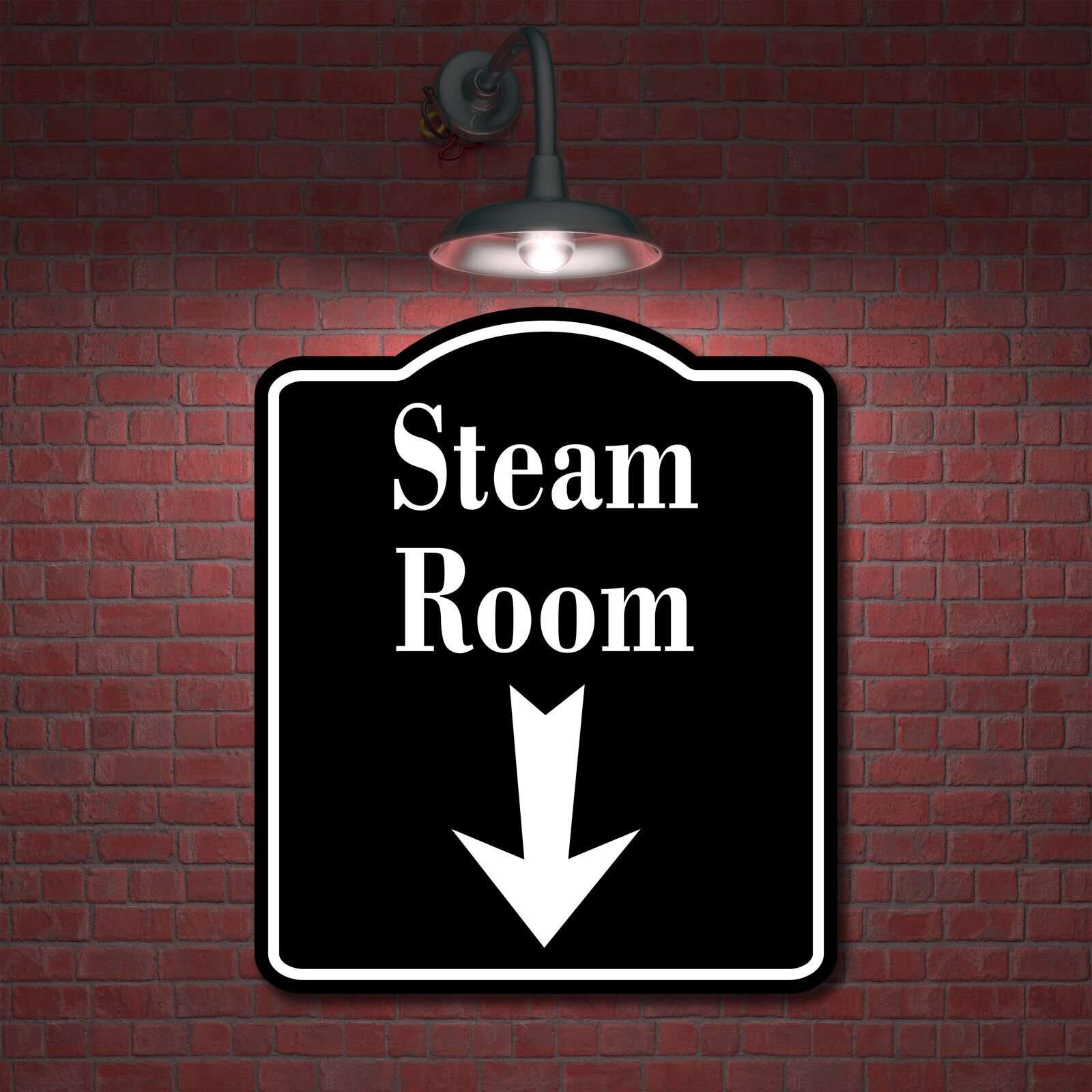 Steam Room Down Arrow BLACK Aluminum Composite Sign