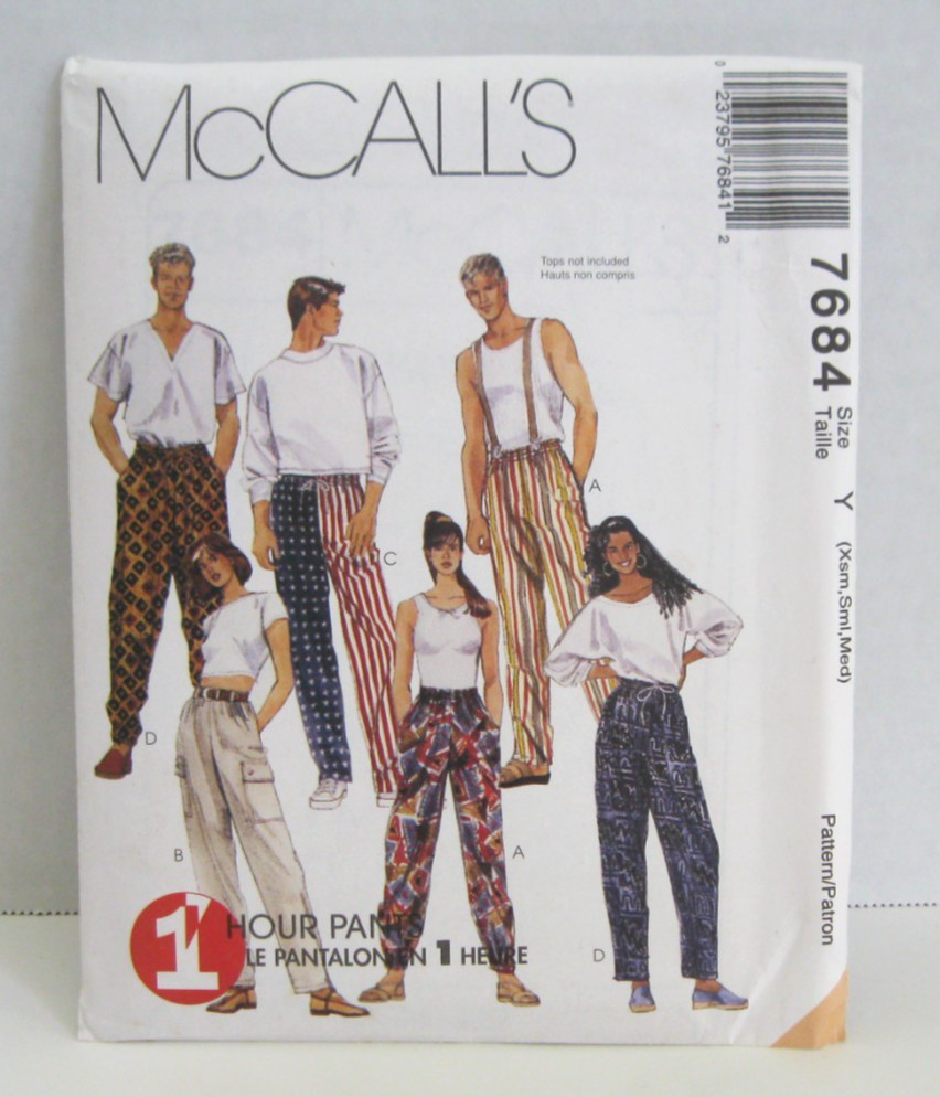 McCall’s 1 Hour Pull-On Pants Pattern Unisex Adult XS-M (31.5″-38″ Hip31) Uncut