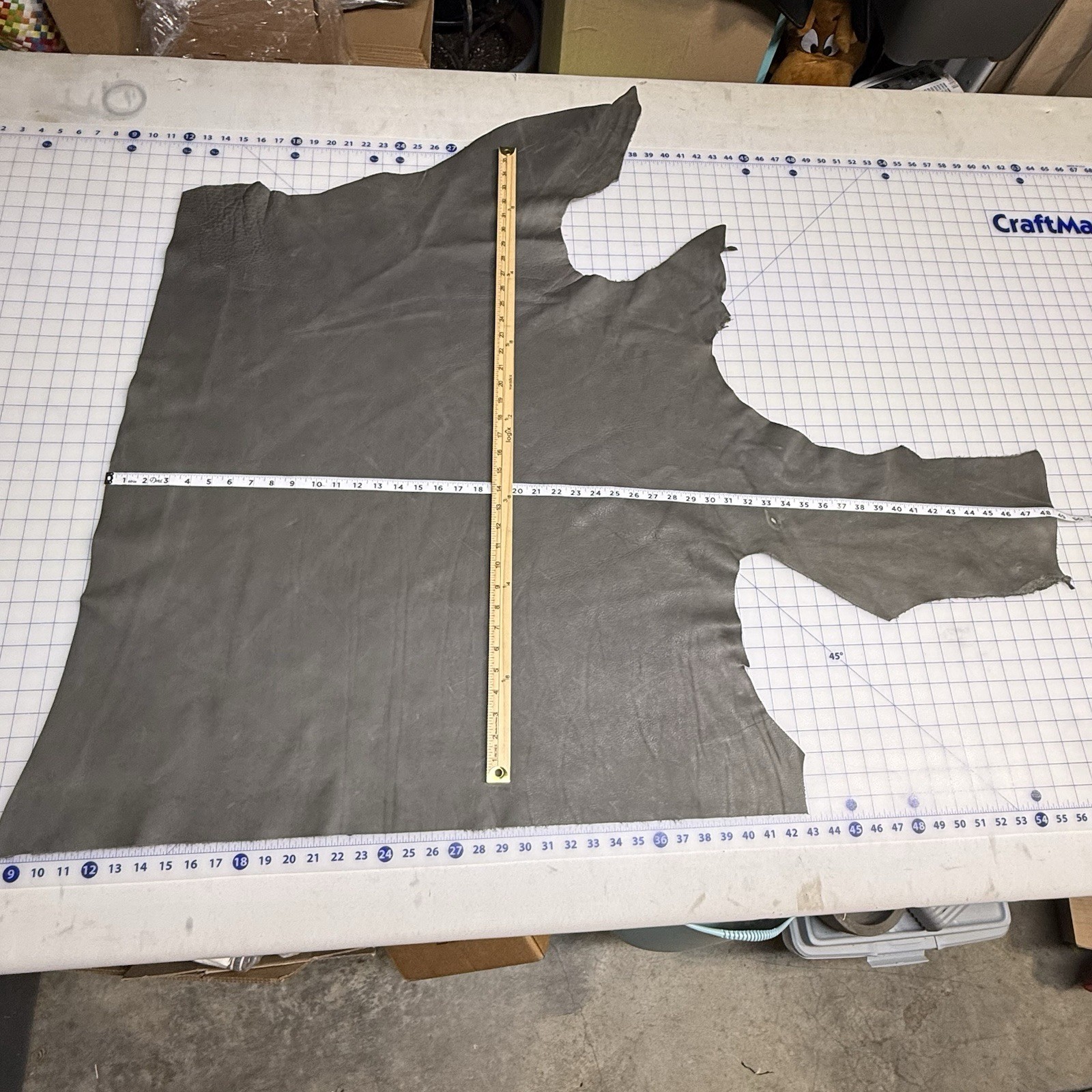 Grey Leather Hide Top Grain Remnant – See Description
