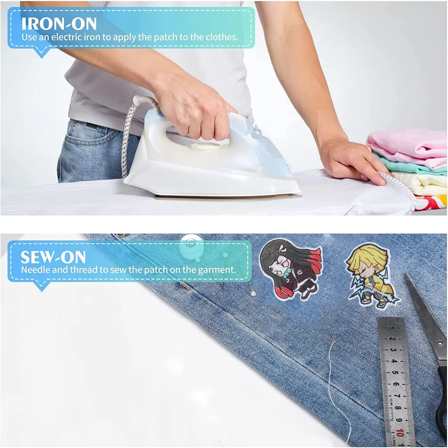 19 Pieces Anime Patches Embroidered Applique Sew on Iron multicolor