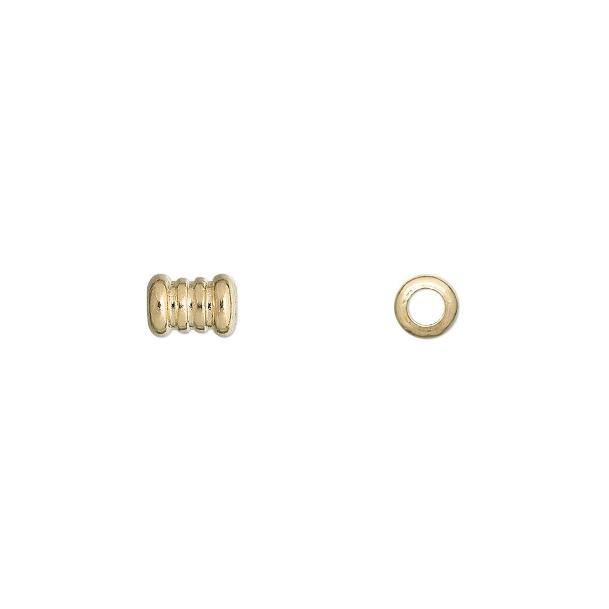Bead, 100 Gold Plated Brass 6.5×4.5mm Ribbed Tube Beads with 2mm Hole