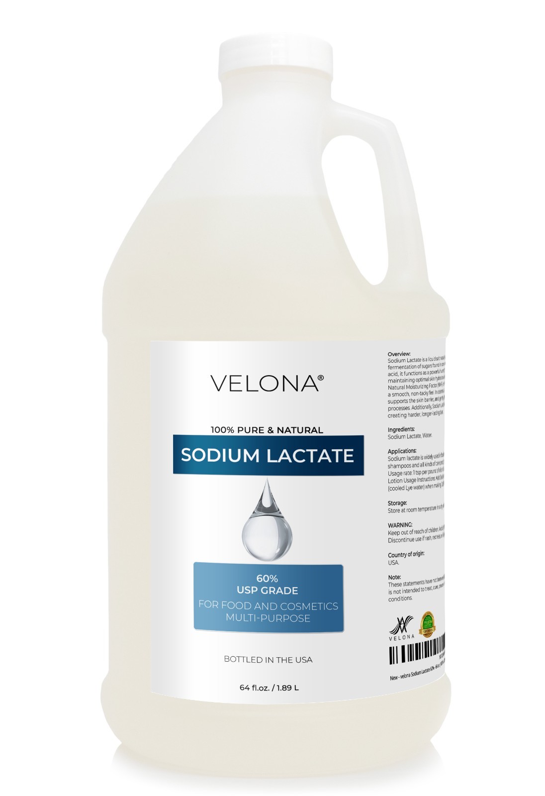 Velona Sodium Lactate 60%-2oz-7lb USP Grade Natural Preservative For Soap Making