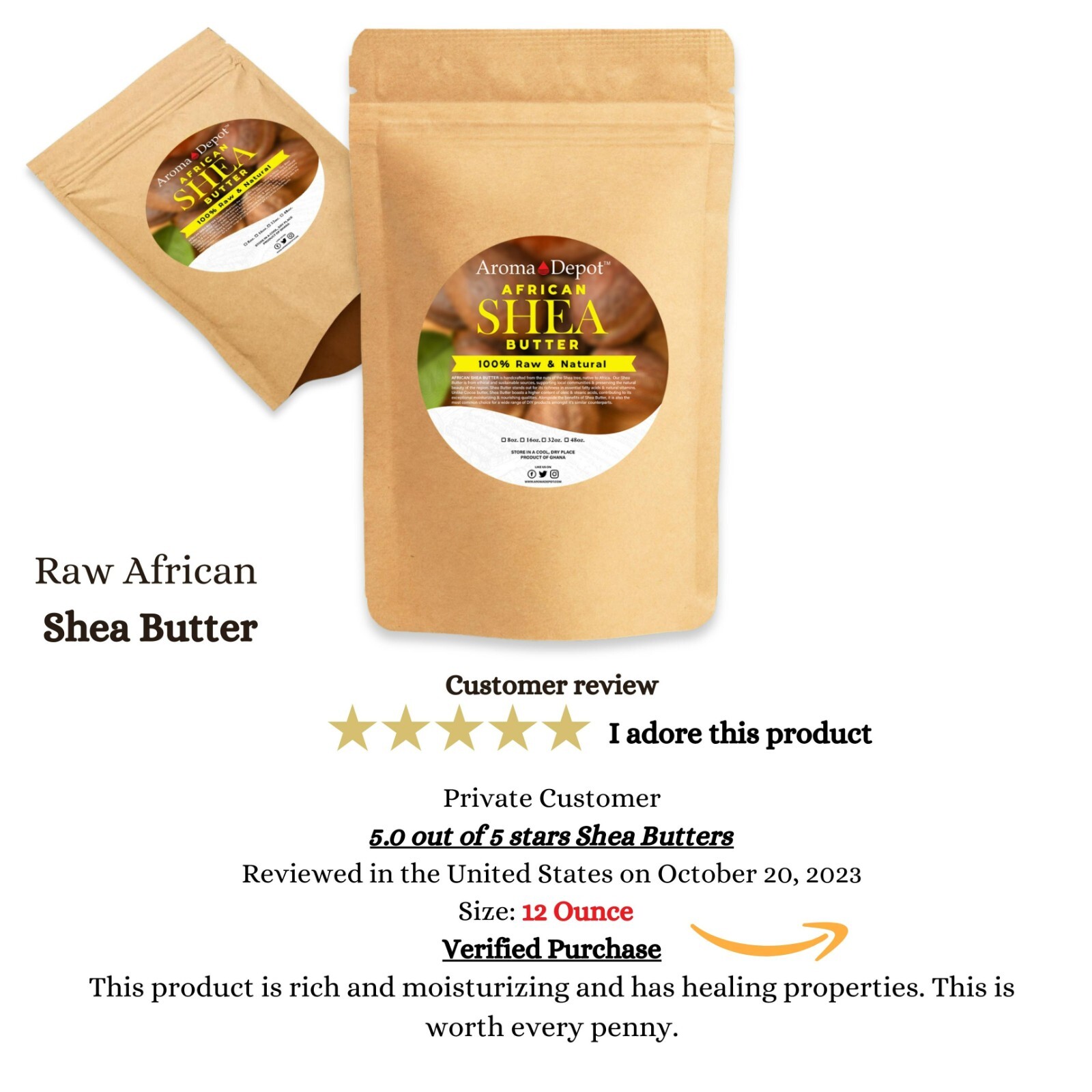 Raw African Shea Butter 1lb 100% Pure Natural Raw Organic Unrefined YELLOW POUCH