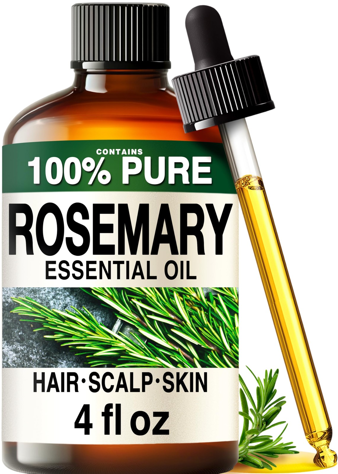 100% Pure Rosemary Oil 4 Fl Oz Rosemary Essential Oil for Hair, Skin, Diffus…