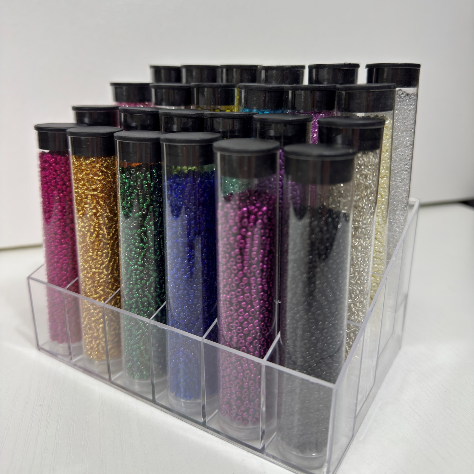 Bead Landing Multicolor Glass Seed Beads Set 24 Tubes & Stand 840g , 2-2.4mm NEW