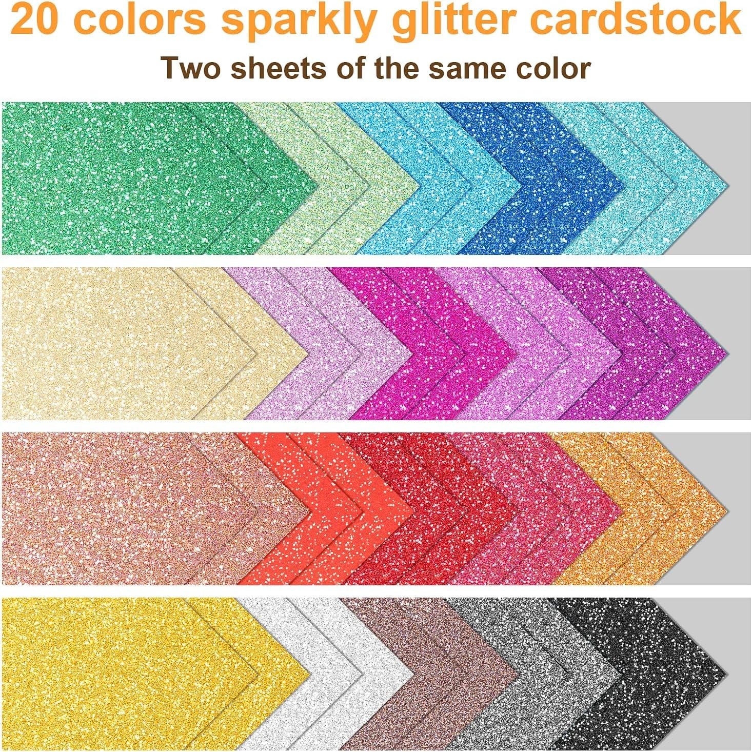 40 Sheets 20 Colors Glitter Cardstock Cricut Paper Cardstock No-Shed Sparkly