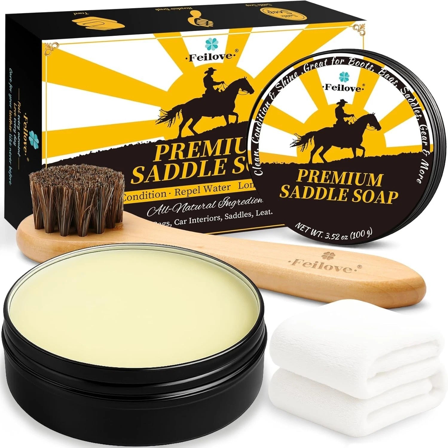 3.52oz Leather Saddle Soap Cleaner Conditioner Kit with Brush Cloth